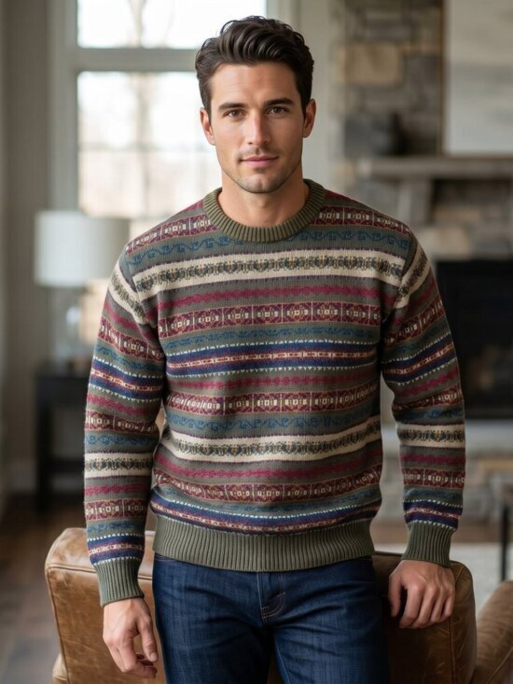 J. McLaughlin Men's Multicolor fair aisle Patterned Sweater LARGE